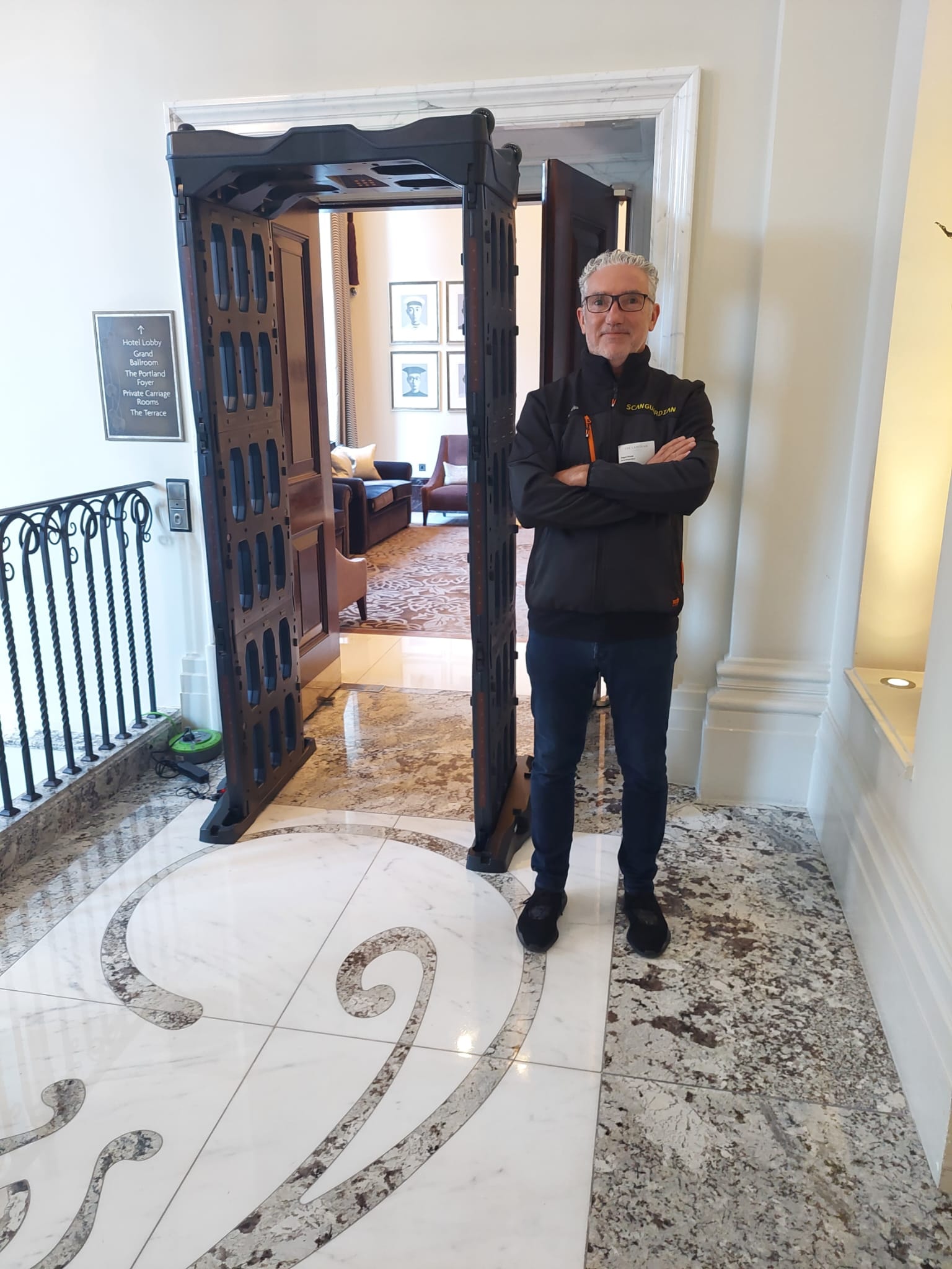 ScanGuardian Director Nigel showcasing scanner deployment at the Langham Hotel lobby